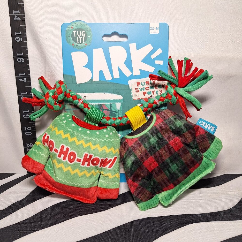 NWT Bark Christmutts Sweater Tug and Rope Plush Dog Toy XS-M